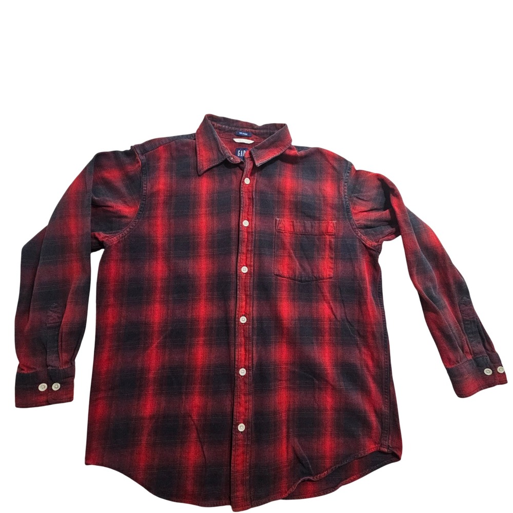 GAP Vintage Flannel Shirt XL Red Black Plaid Relaxed Fit Cotton Button Down